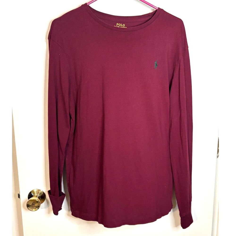 Polo Ralph Lauren Men’s M Burgundy Long Sleeve Shirt 100% Cotton Green Pony